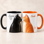 Personalized Kissing Cats Couple Mug Set – Black Cat and Orange Cat