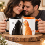 Personalized Kissing Cats Couple Mug Set – Black Cat and Orange Cat