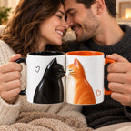 Personalized Kissing Cats Couple Mug Set – Black Cat and Orange Cat