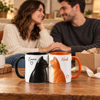 Personalized Kissing Cats Couple Mug Set – Black Cat and Orange Cat