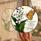 Personalized lily of the valley butterfly memorial suncatcher view 2