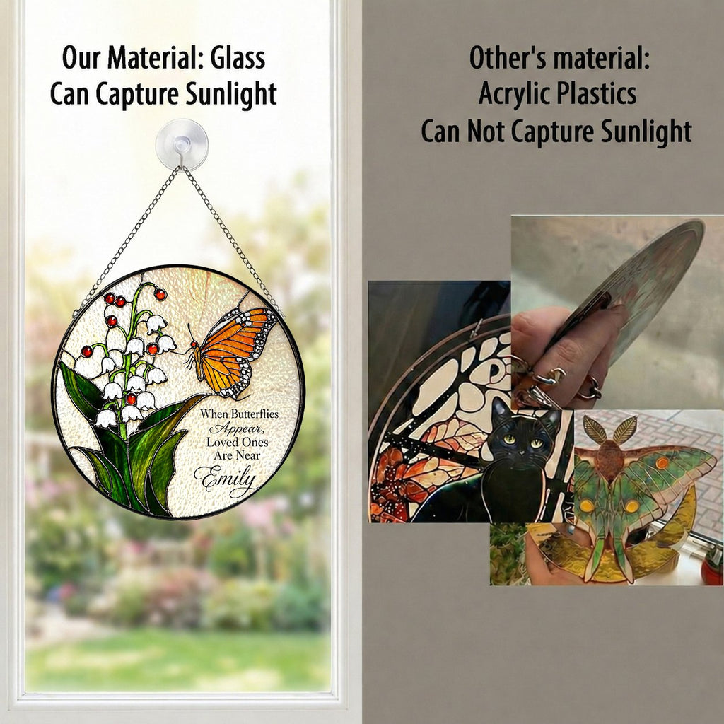 Personalized lily of the valley butterfly memorial suncatcher view 8