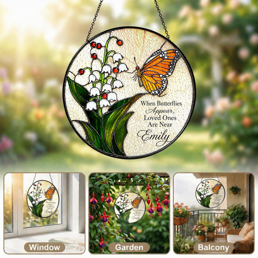 Personalized lily of the valley butterfly memorial suncatcher view 9