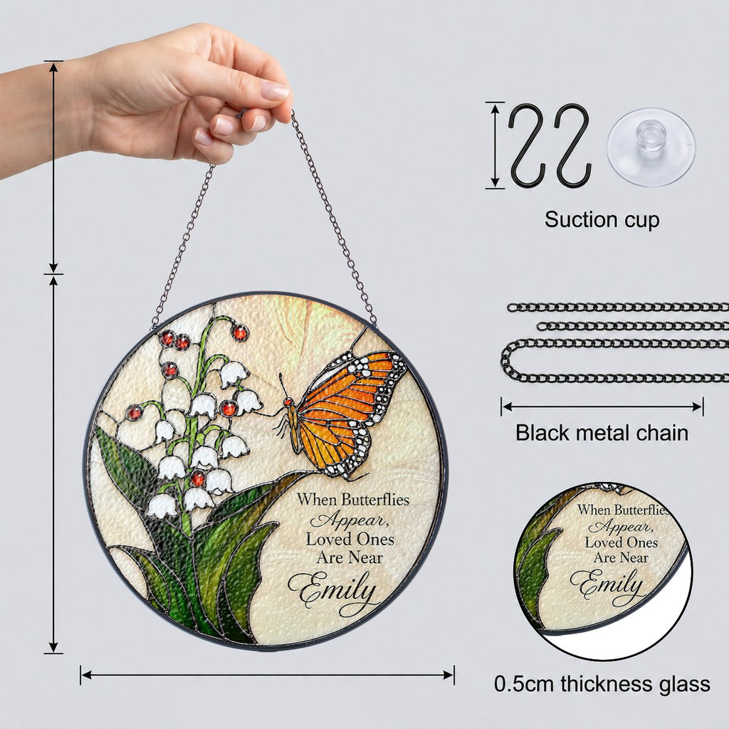 Personalized lily of the valley butterfly memorial suncatcher view 11