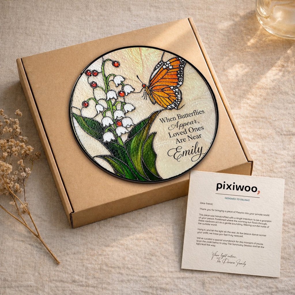 Personalized lily of the valley butterfly memorial suncatcher view 12