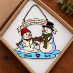 Personalized Melting Snowman Couple Holographic Acrylic Suncatcher — Puts Up With My Meltdowns