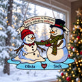 Personalized Melting Snowman Couple Holographic Acrylic Suncatcher — Puts Up With My Meltdowns