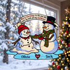 Personalized Melting Snowman Couple Holographic Acrylic Suncatcher — Puts Up With My Meltdowns