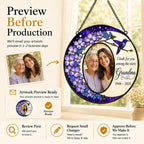 Personalized photo memorial suncatcher with purple flowers and hummingbird 02