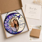 Personalized photo memorial suncatcher with purple flowers and hummingbird 10