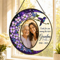 Personalized photo memorial suncatcher with purple flowers and hummingbird 11