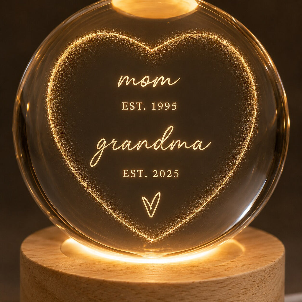 Personalized Mom & Grandma Est Heart Crystal Ball Night Light