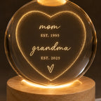 Personalized Mom & Grandma Est Heart Crystal Ball Night Light