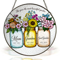 Personalized Mom Grandma Great-Grandma Flower Jars Suncatcher on a white background