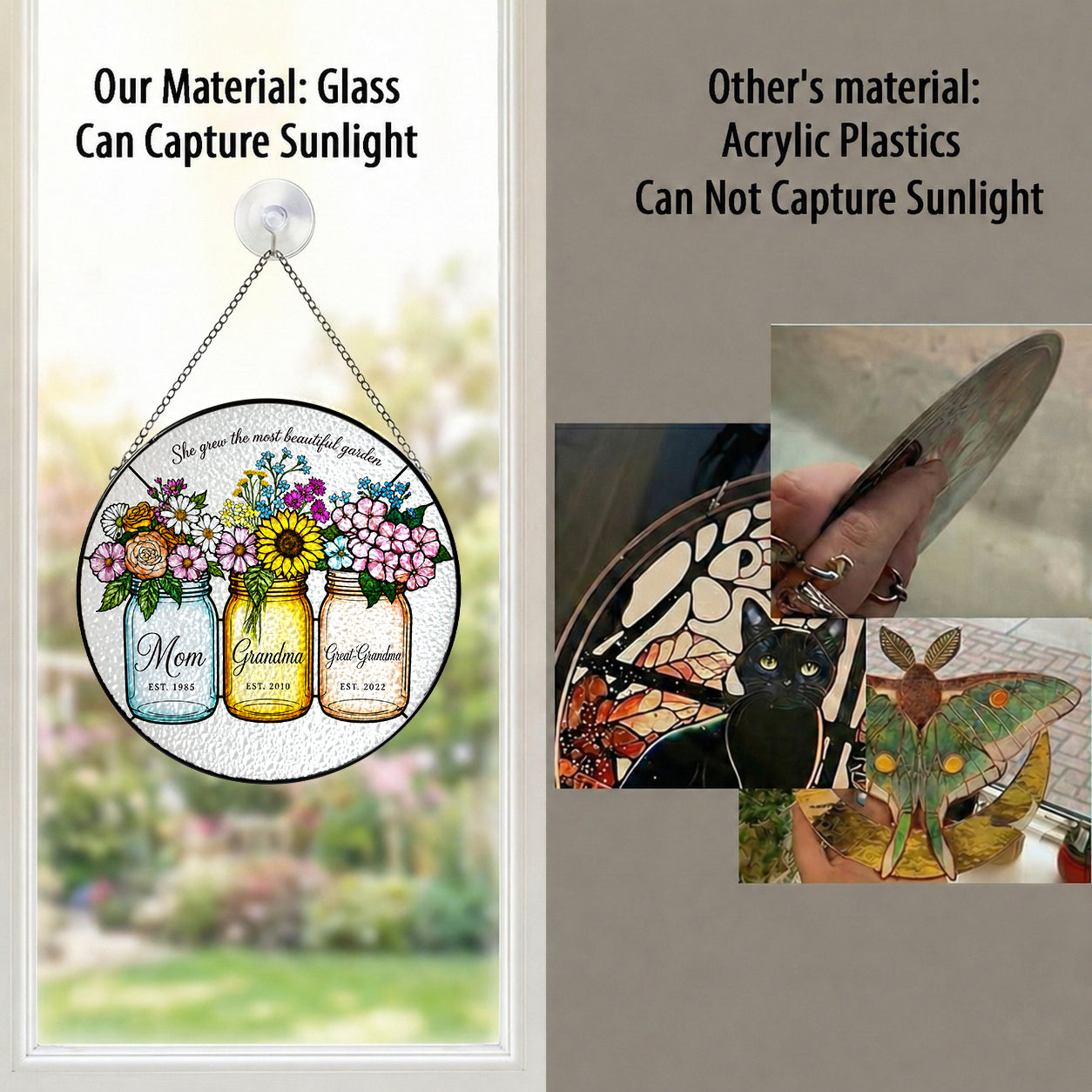 Personalized Mom Grandma Great-Grandma Flower Jars Suncatcher - image 3