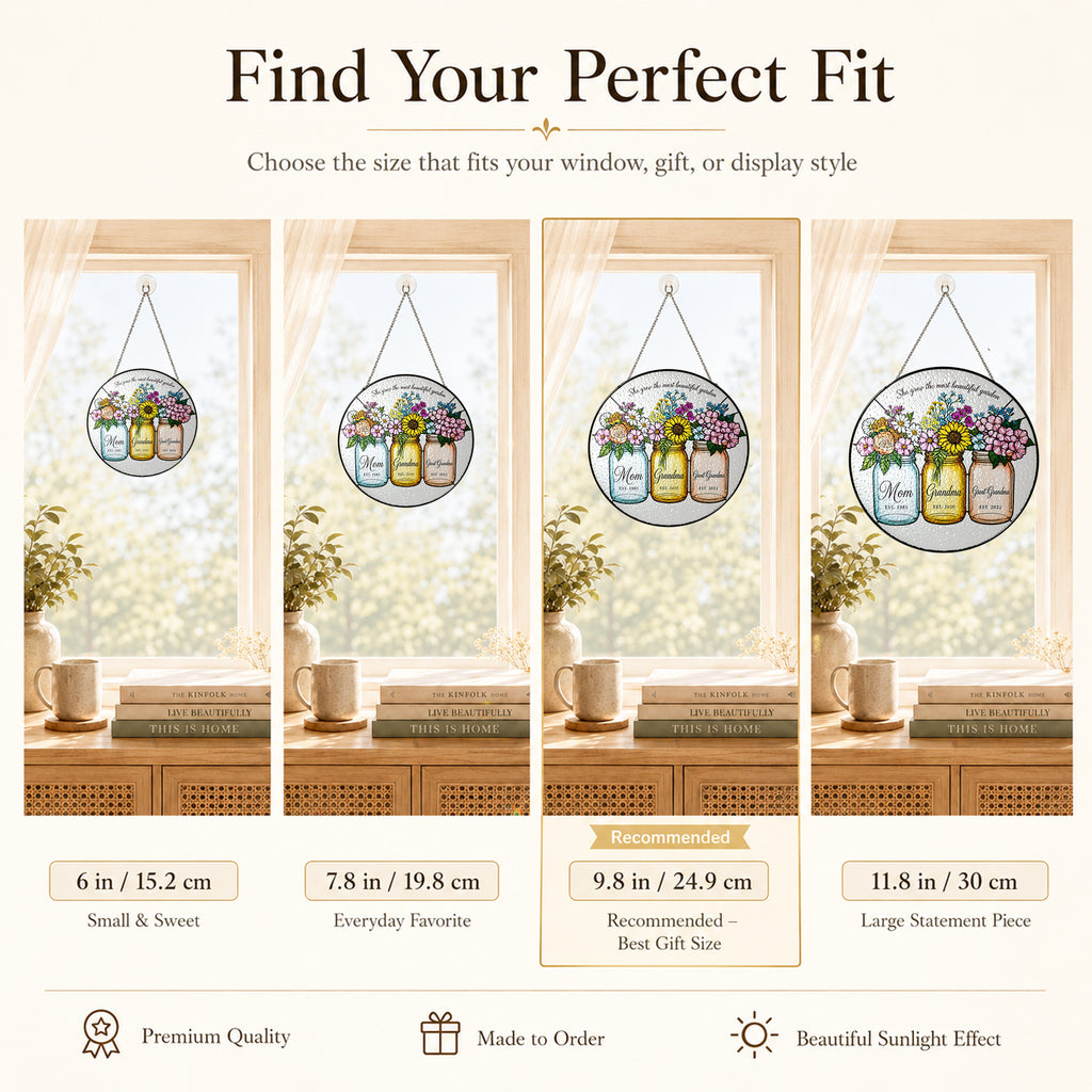 Personalized Mom Grandma Great-Grandma Flower Jars Suncatcher - image 5