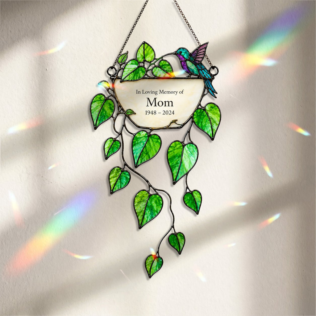 Personalized mom memorial greenery holographic acrylic suncatcher