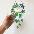 Personalized mom memorial greenery holographic suncatcher detail