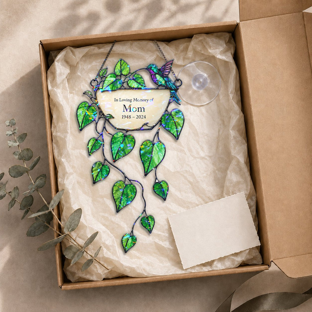 Personalized mom memorial greenery holographic suncatcher