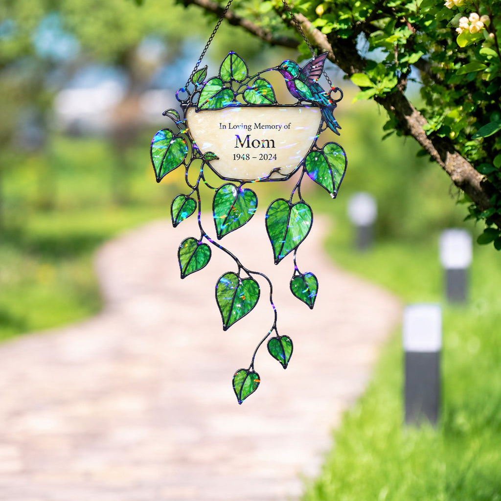 Personalized mom memorial greenery holographic suncatcher