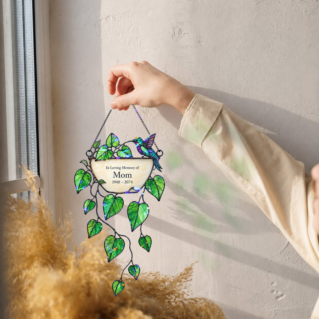 Personalized mom memorial greenery holographic suncatcher