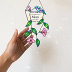 Personalized mom memorial hummingbird holographic suncatcher detail
