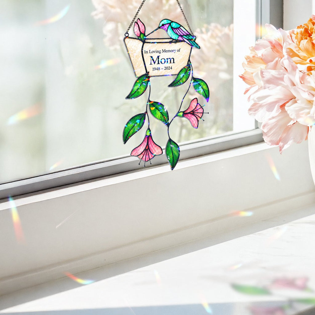 Personalized mom memorial hummingbird holographic suncatcher