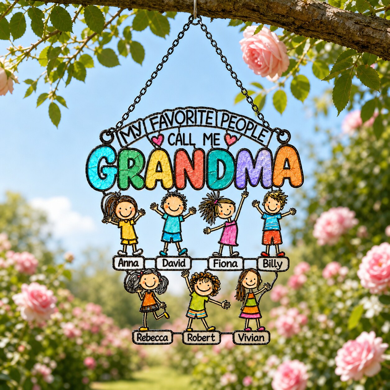 Personalized My Favorite People Call Me Grandma Holographic Acrylic Suncatcher