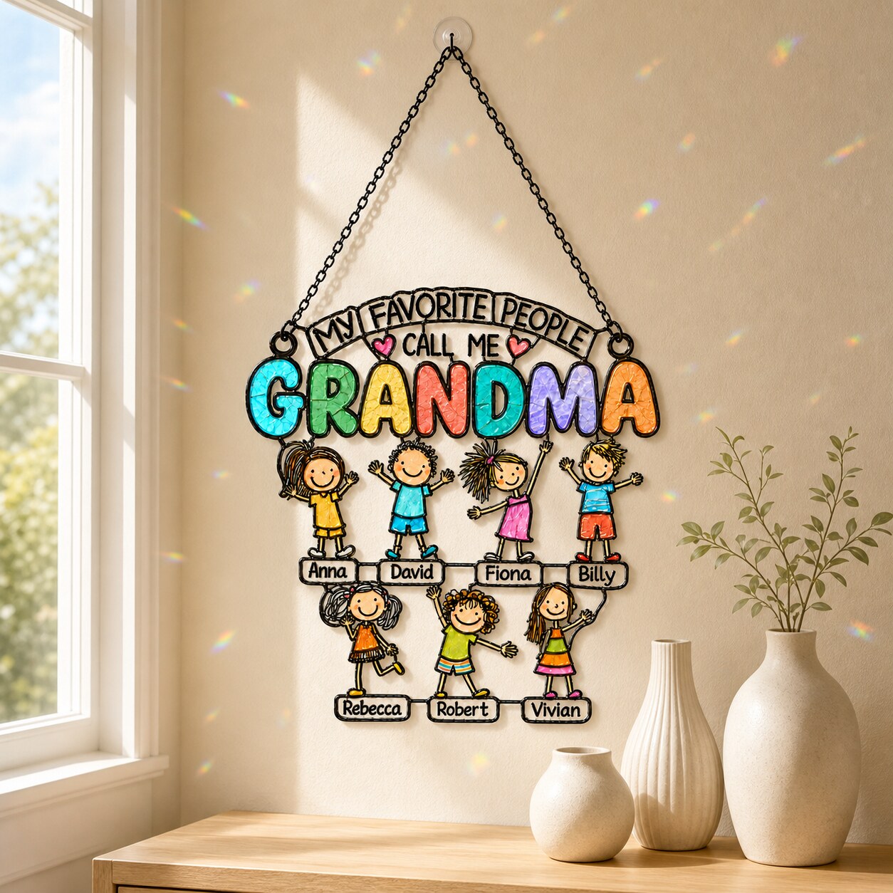 Personalized My Favorite People Call Me Grandma Holographic Acrylic Suncatcher