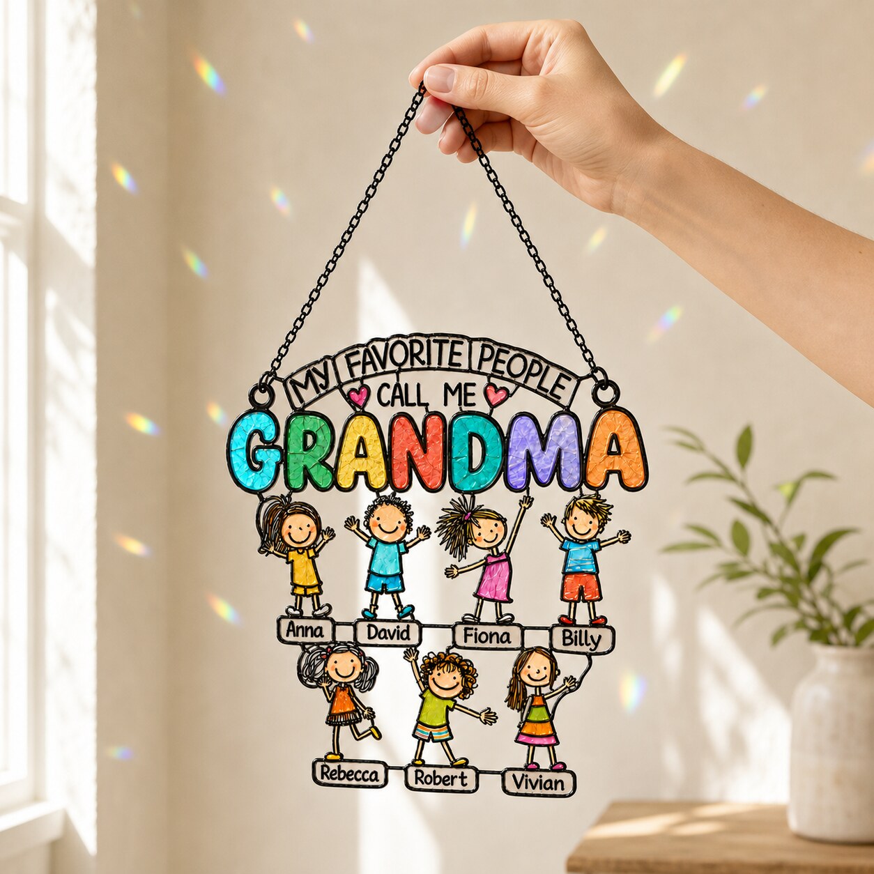 Personalized My Favorite People Call Me Grandma Holographic Acrylic Suncatcher