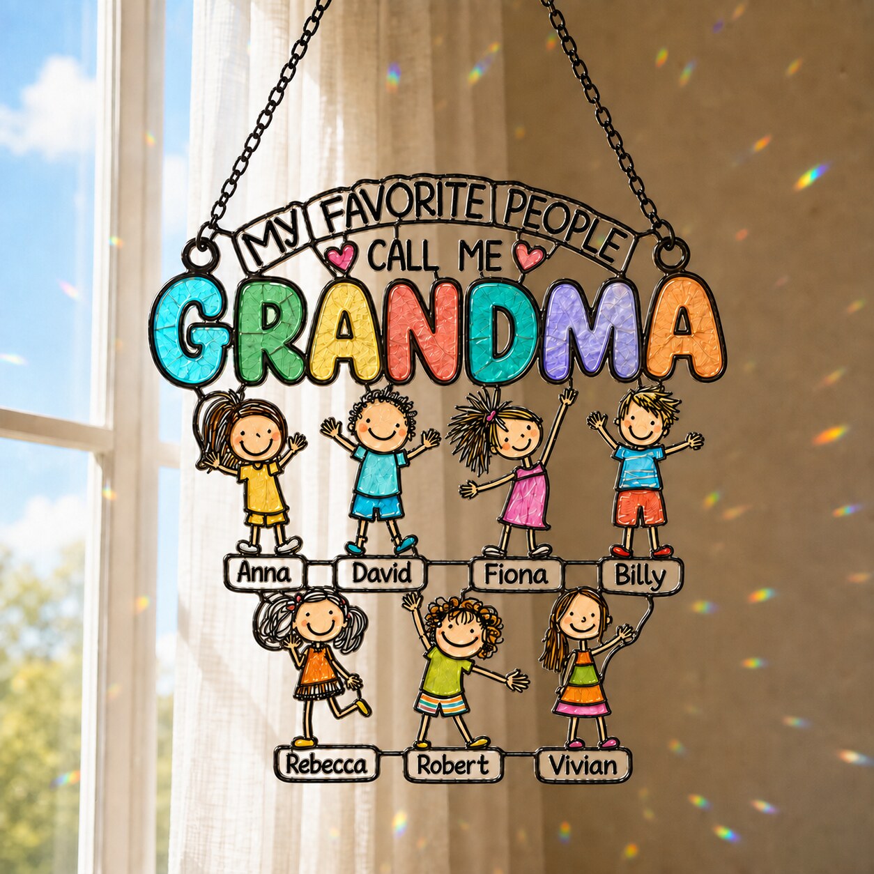 Personalized My Favorite People Call Me Grandma Holographic Acrylic Suncatcher