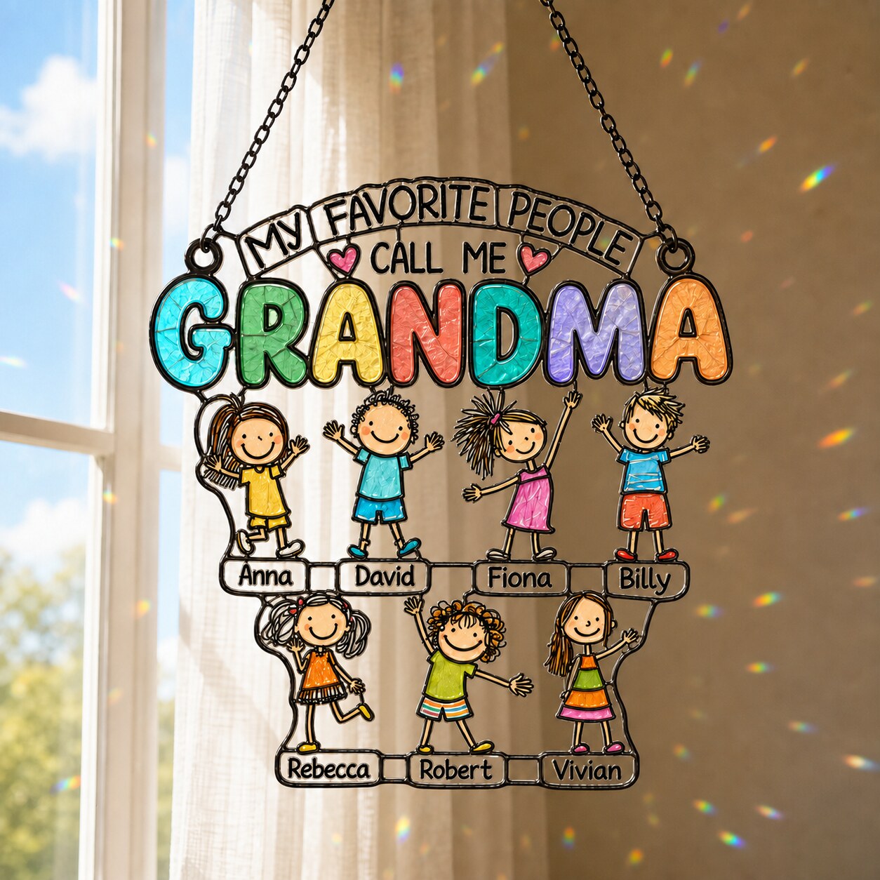 Personalized My Favorite People Call Me Grandma Holographic Acrylic Suncatcher