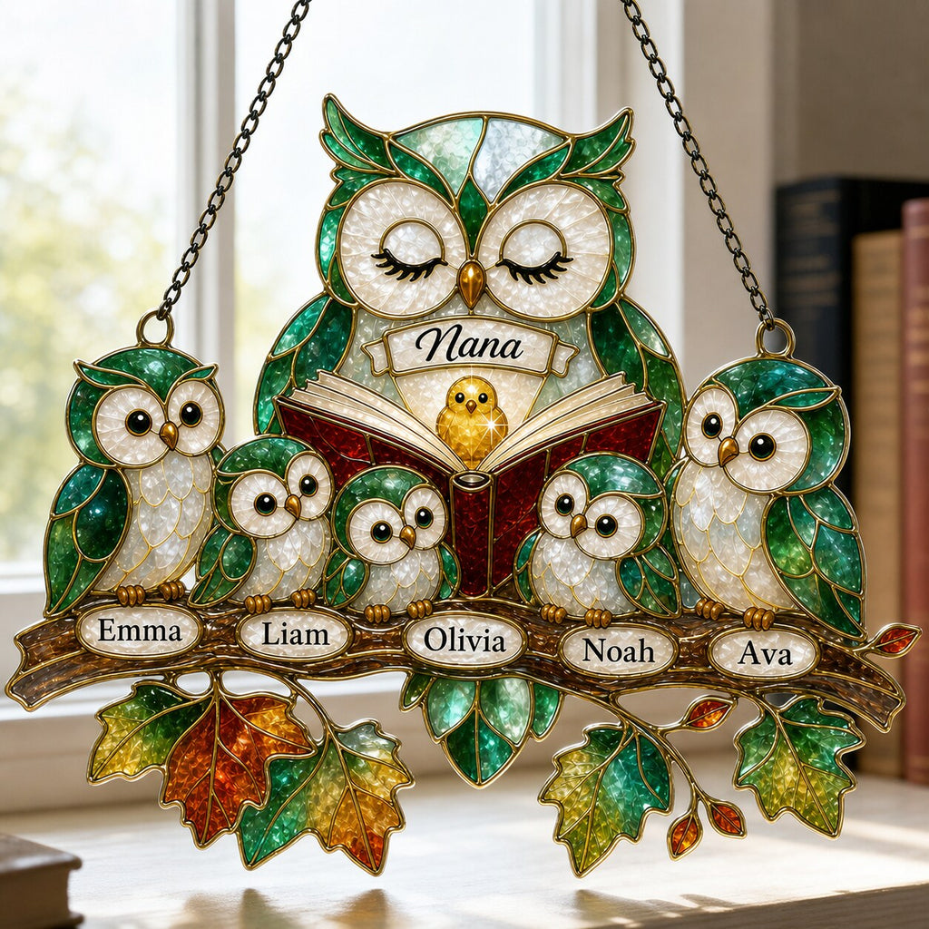 Personalized Nana Owl Family Holographic Acrylic Suncatcher