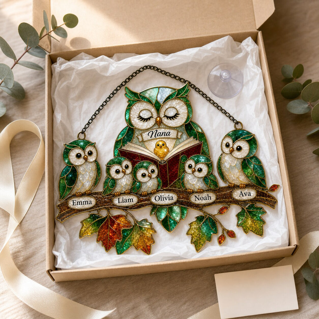 Personalized Nana Owl Family Holographic Acrylic Suncatcher