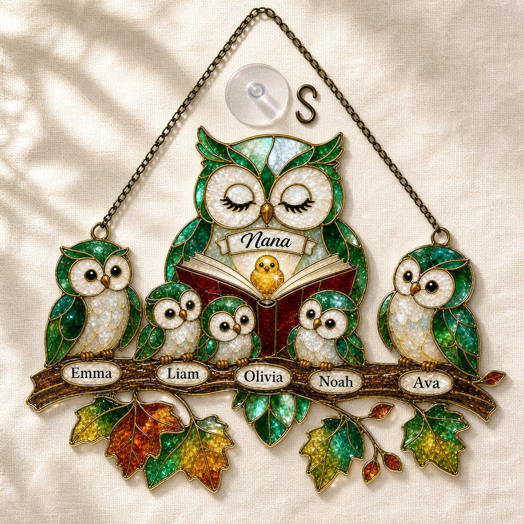 Personalized Nana Owl Family Holographic Acrylic Suncatcher