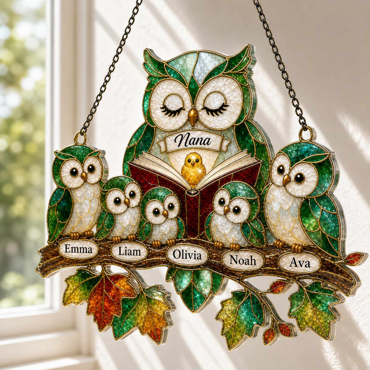 Personalized Nana Owl Family Holographic Acrylic Suncatcher