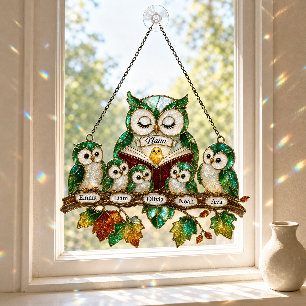 Personalized Nana Owl Family Holographic Acrylic Suncatcher