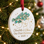 Personalized Our First Christmas Deer Couple with Gem Branch Ceramic Ornament