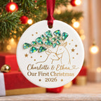 Personalized Our First Christmas Deer Couple with Gem Branch Ceramic Ornament