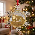 Personalized Our First Christmas Fox Couple Snowflake Mirror Acrylic Ornament