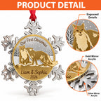 Personalized Our First Christmas Fox Couple Snowflake Mirror Acrylic Ornament