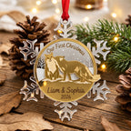 Personalized Our First Christmas Fox Couple Snowflake Mirror Acrylic Ornament