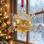 Personalized Our First Christmas Fox Couple Snowflake Mirror Acrylic Ornament