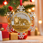 Personalized Our First Christmas Fox Couple Snowflake Mirror Acrylic Ornament