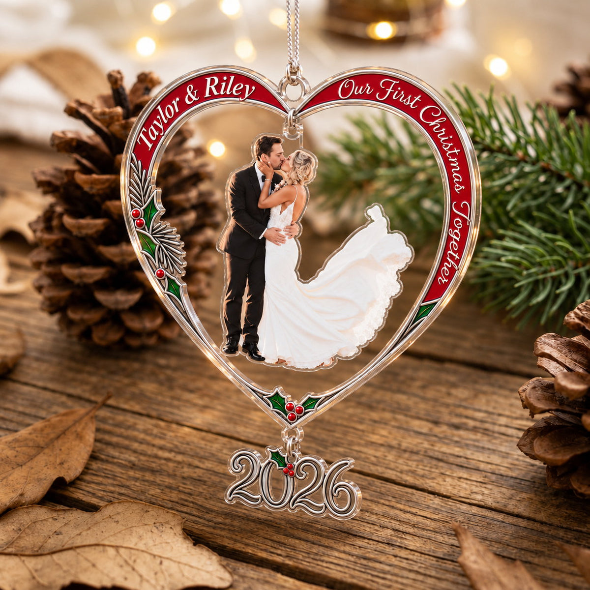 Personalized Our First Christmas Married Wedding Couple Heart Acrylic Ornament