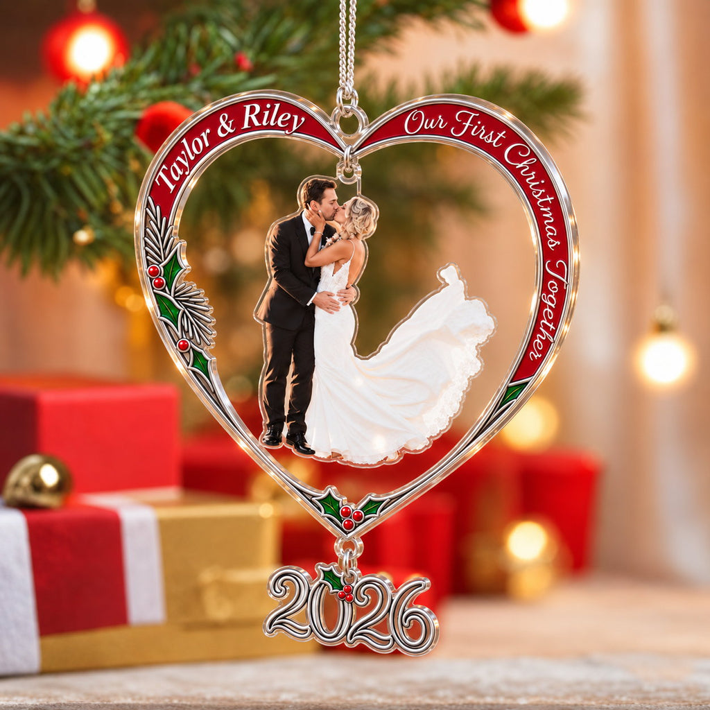 Personalized Our First Christmas Married Wedding Couple Heart Acrylic Ornament