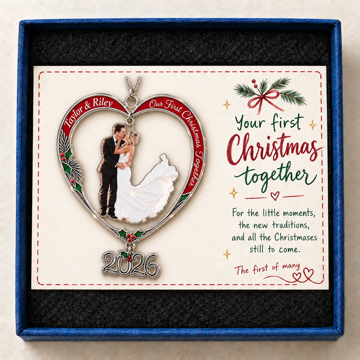 Personalized Our First Christmas Married Wedding Couple Heart Acrylic Ornament
