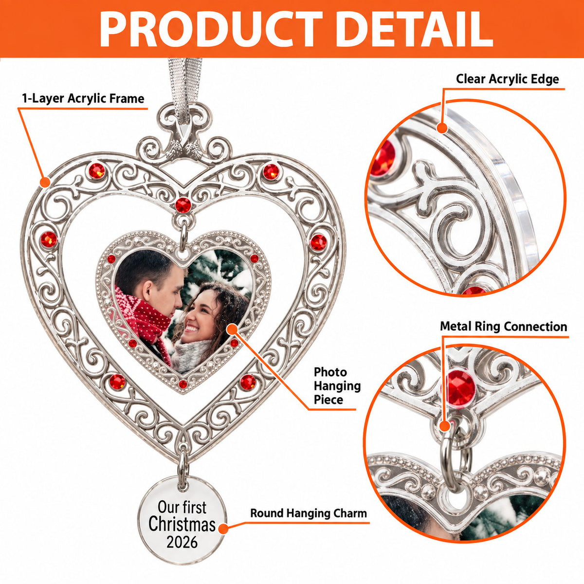 Personalized Our First Christmas Photo Heart Acrylic Ornament