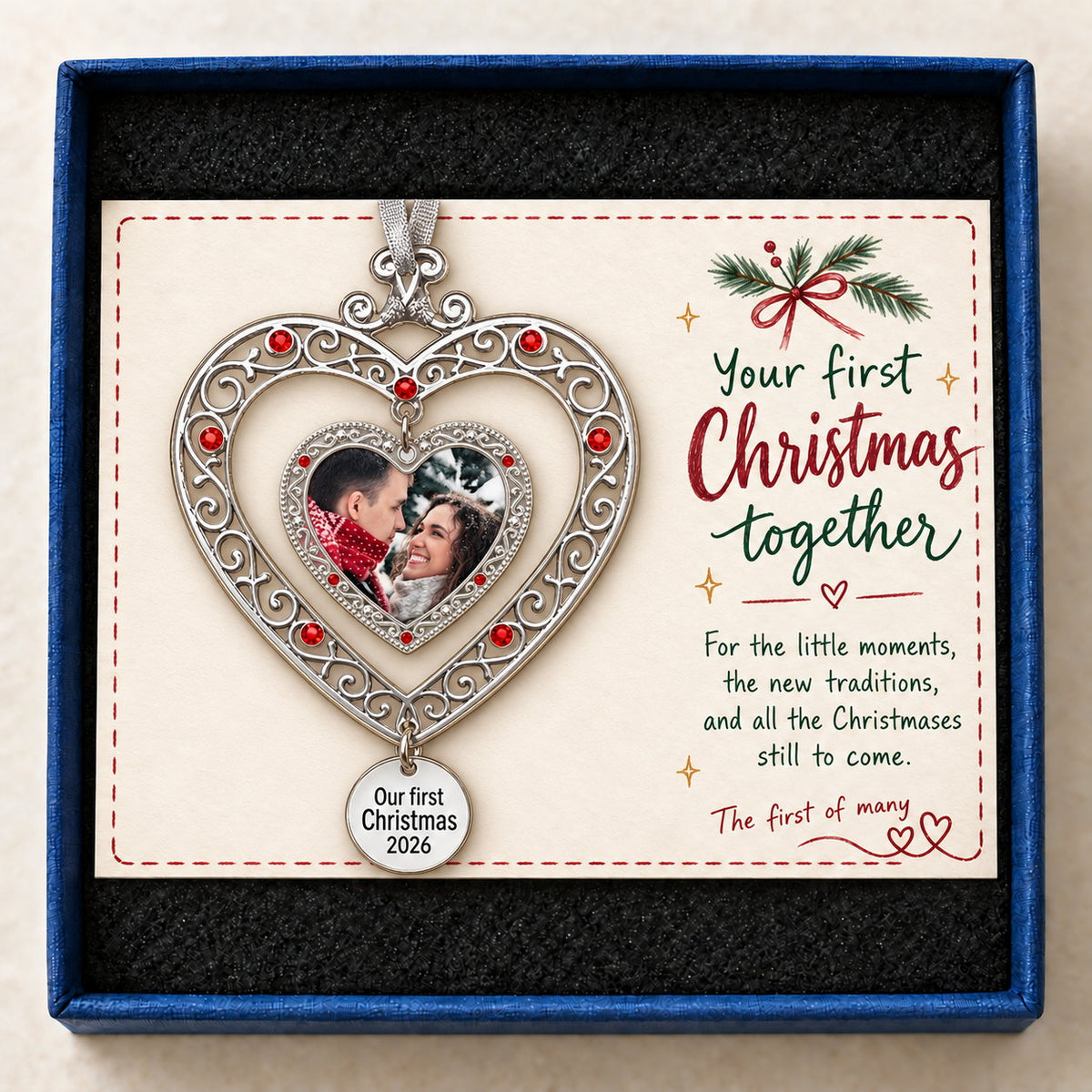 Personalized Our First Christmas Photo Heart Acrylic Ornament