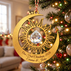 Personalized Our First Christmas Sun and Moon Crystal Wooden Ornament